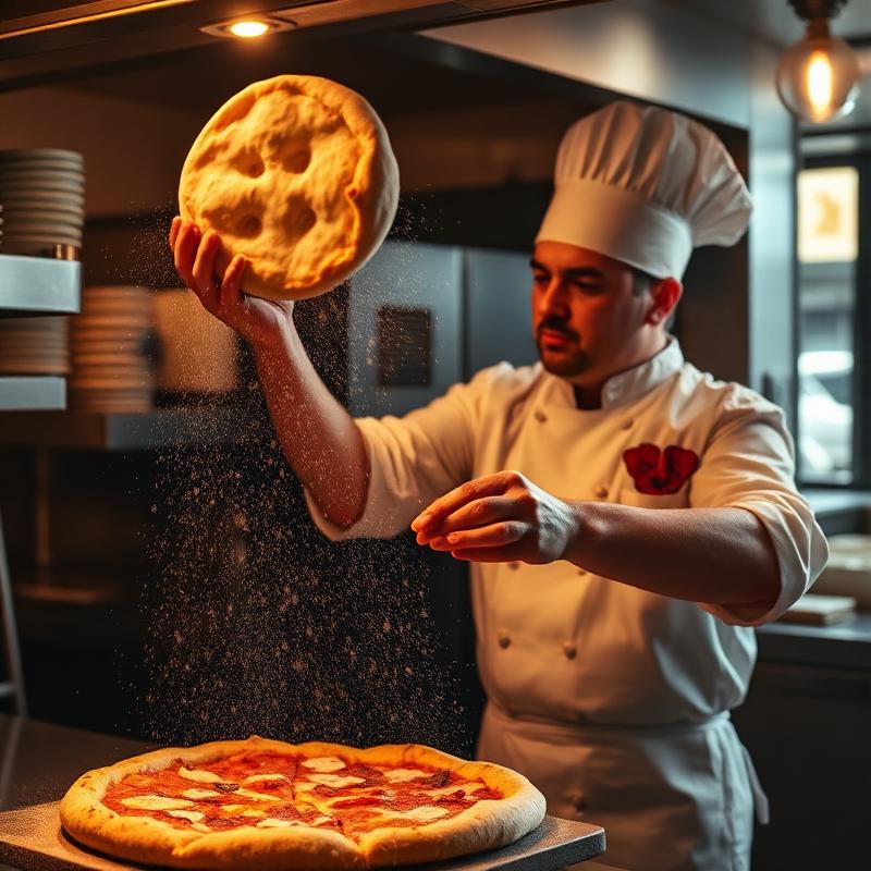 Chef tossing pizza dough