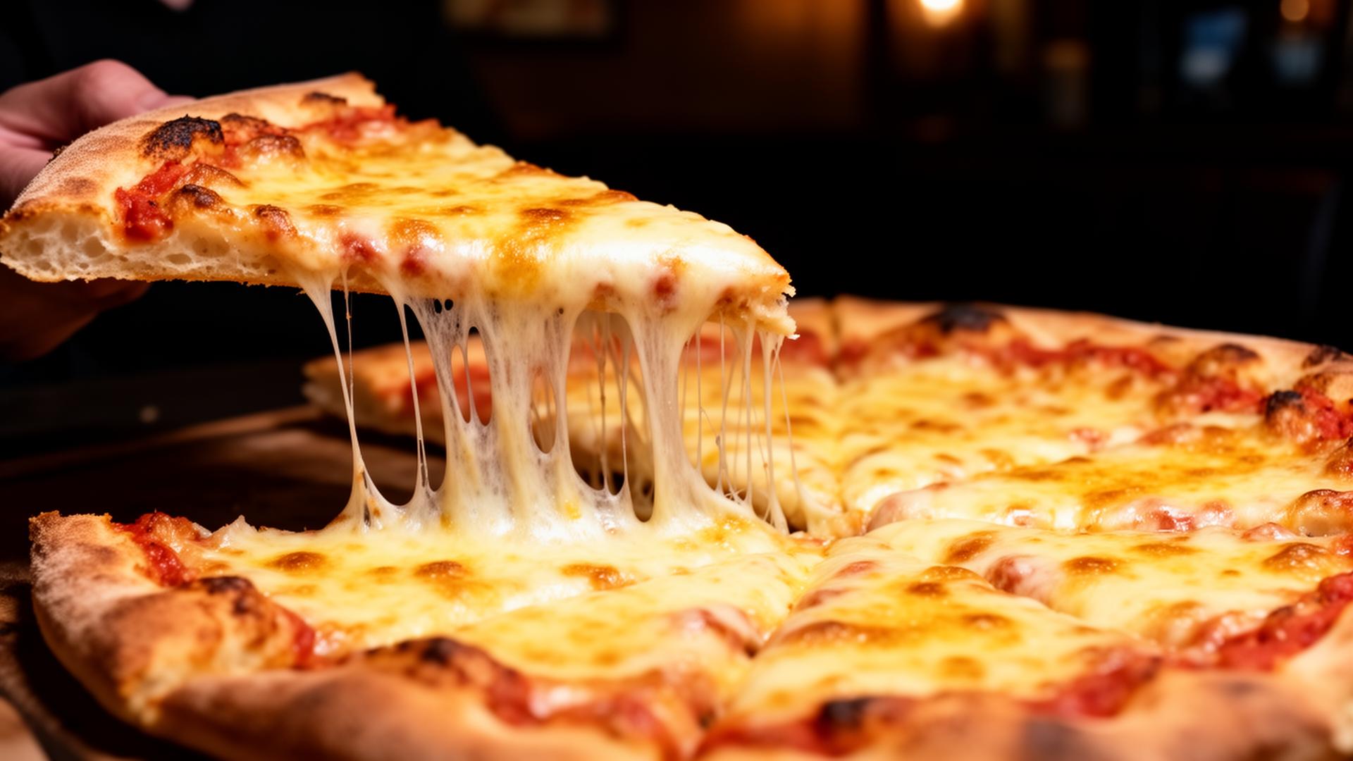 Giant New York style pizza with cheese pull